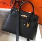 202521797 2pcs Kelly 25cm Sellier Bag In Black Epsom Leather