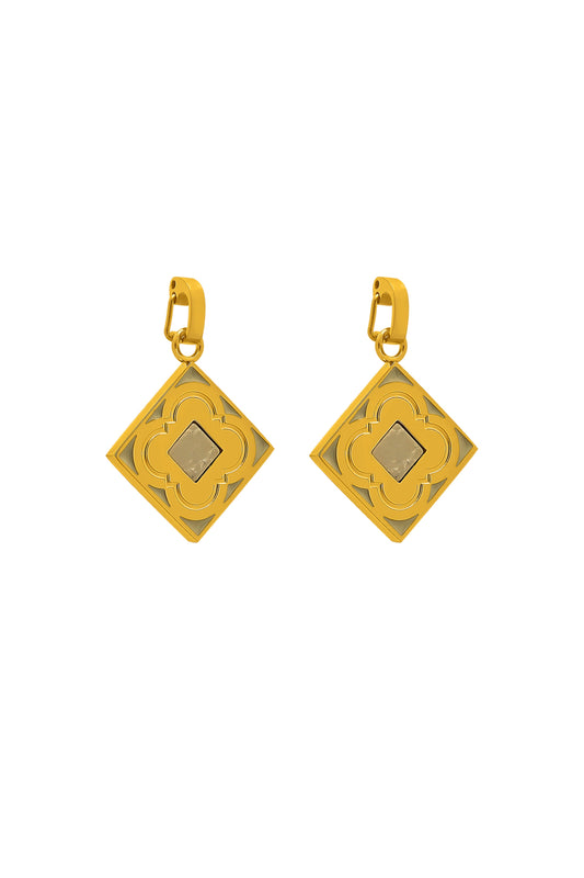 Rock Quartz Logo Stone Pendant Earring Set