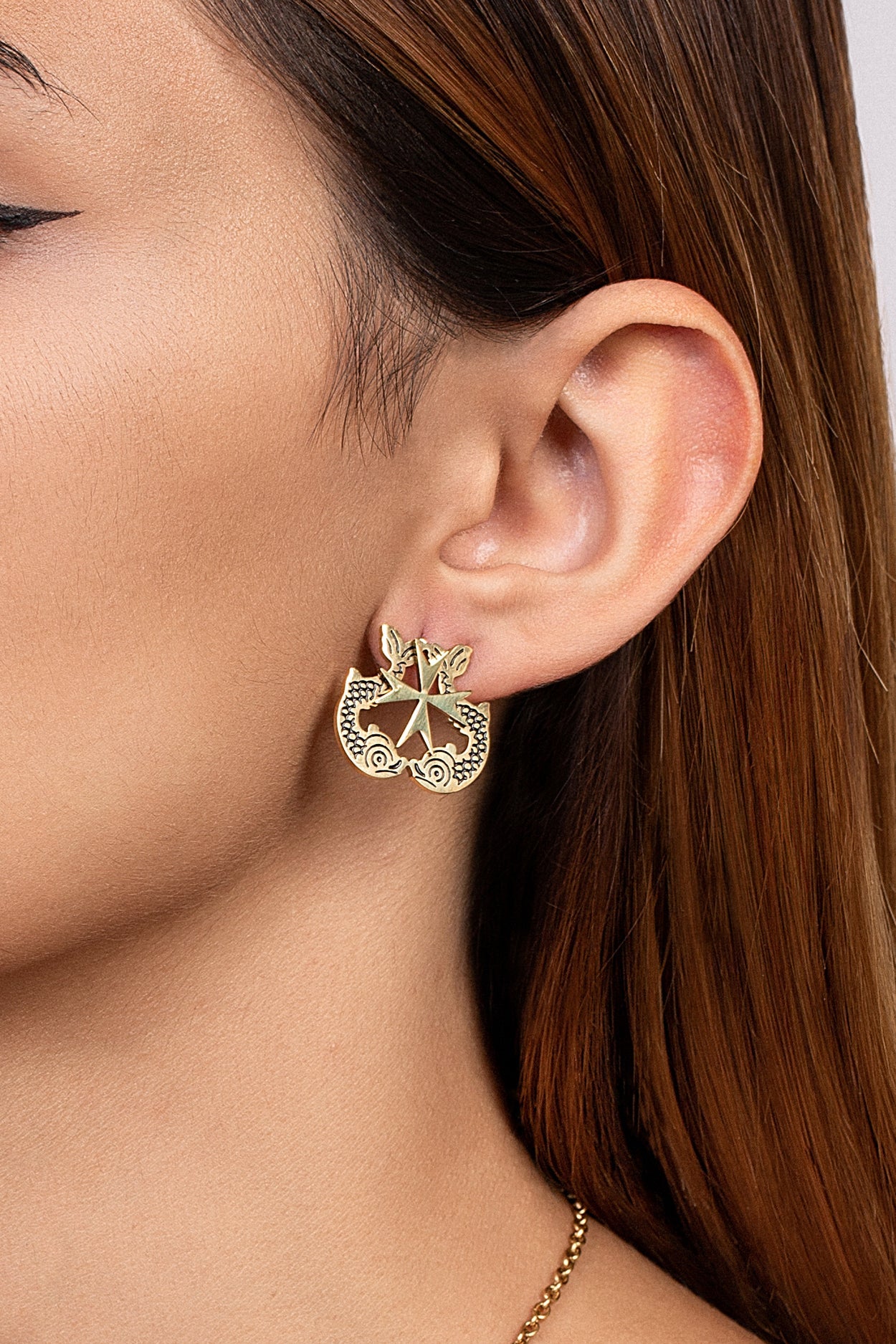 Dolphin & Maltese Cross Stud Earring Set
